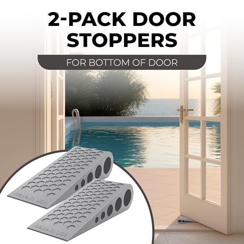 Image of Door Stoppers for Bottom of Door Premium Floor Rubber Door Stop Wedge Made in USA Heavy Duty Honeycomb Design for Carpet, Tile, Ideal for Home, School, Commercial,Gray 3 Pack