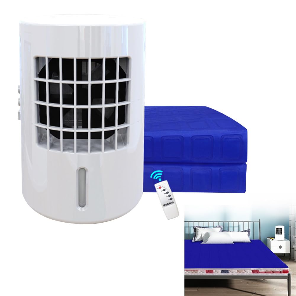 Brightfootbook Blue Cooling Mattress Topper -12V 8W Summer Bed Cooler Hot Sleepers -Water-Cooling System For Bed, Air Conditioning Fan + Cooling Pad,140X160cm