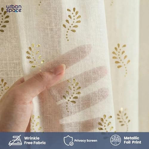 Image of Urban Space Gold Foil Sheer with Texture, Curtains for Window, 35-40% Room Darkning, Set of 2 Decorative Curtains with Tieback and Eyelets (Tara Buttercream, Window- 5 Feet)
