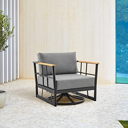 Armen Living Shari Modern Outdoor Patio Swivel Glider Chair, Standard, Black Aluminum And Teak #TOP1