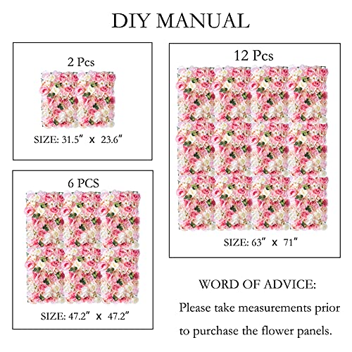 Nuptio Flower Wall Panel For Flower Wall Backdrop, 6 Pcs 24" X 16" White & Pink Faux Roses Artificial Flower Backdrop For Flower Wall Decor, Party Wedding Decor, Bridal Shower Decor Baby Shower Decor #TOP5