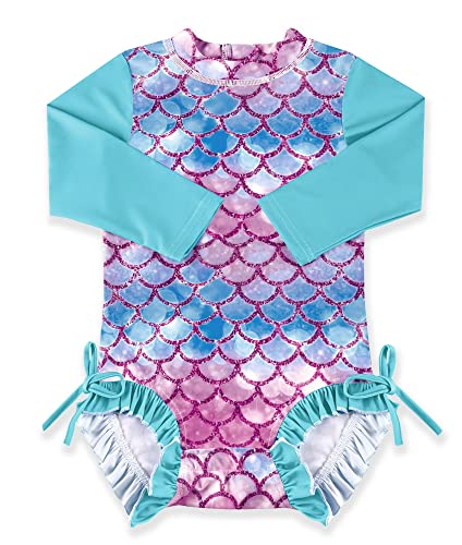 Image of BesserBay Infant Girls UV Protection Mermaid Blue One Piece Long Sleeve Swimsuit 3-6 Months