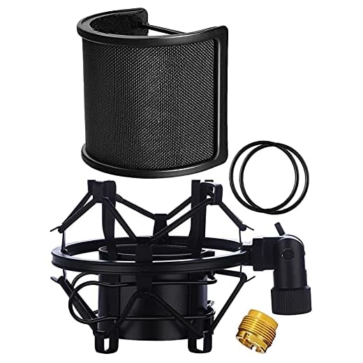Microphone Shock Mount with Pop Filter, Mic Anti-Vibration Suspension Shock Mount Holder Clip for Diameter 46mm-53mm Microphone