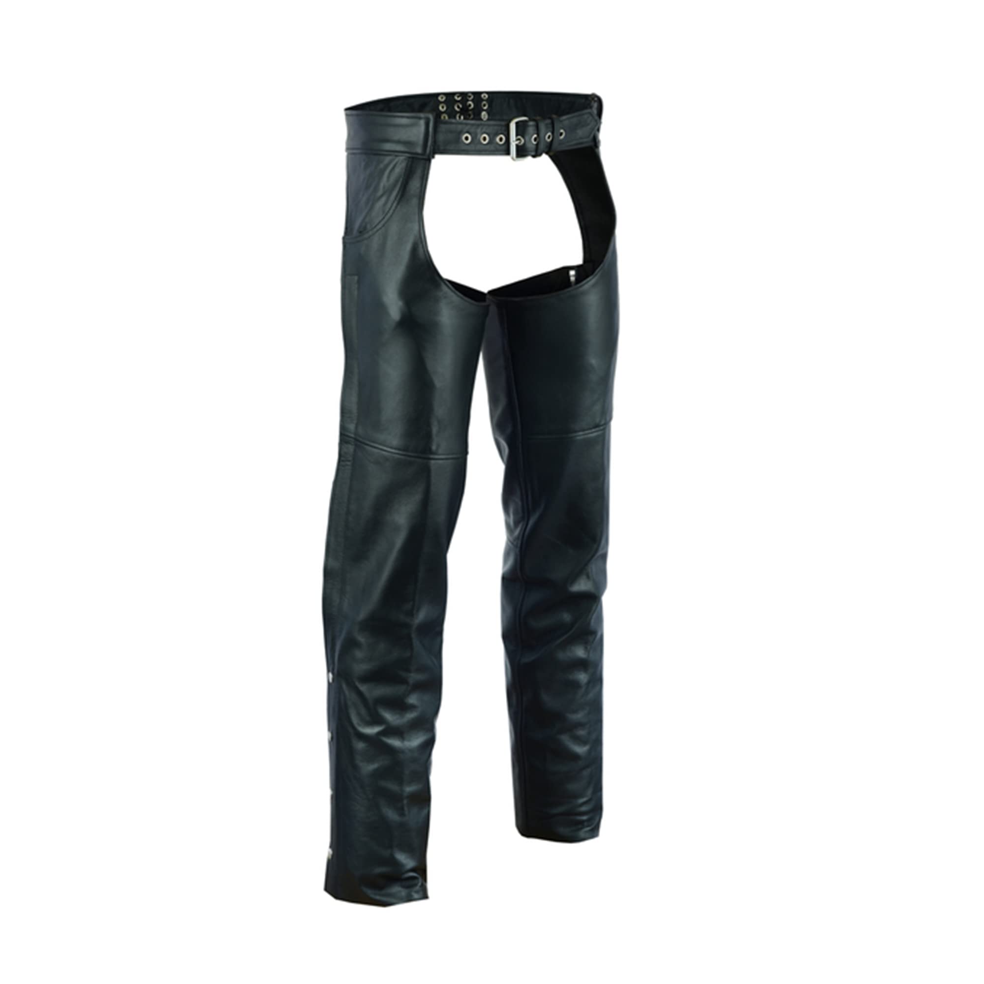 Daniel Smart Motorcycle Leather Chaps All Season Unisex Biker Assless Chaps with Customizable Fit & Jean Style Pockets