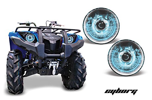 AMR Racing ATV Headlight Eye Graphics Decal Cover Compatible with Yamaha Grizzly 660/450/400/350/125 - Cyborg Blue