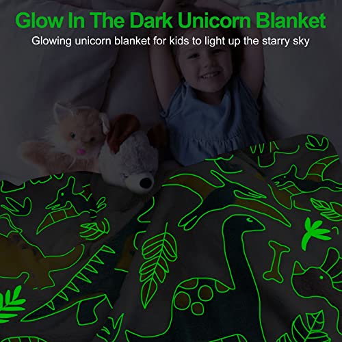 Glow in The Dark Dinosaur Blanket for Boys - Soft Fleece Throw for Kids, Toddlers - Dinosaur Gifts, Birthday Present - 50"x60"