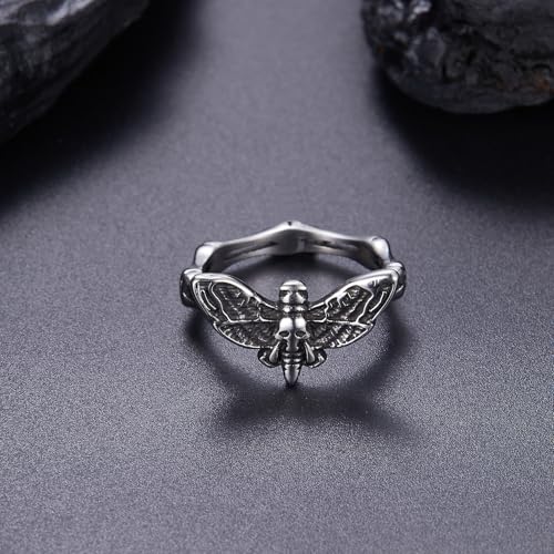 Stainless Steel Pubk Biker Skeleton Moth/Rhinoceros beetles Ring for Women Men3
