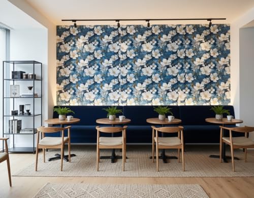 Image of VKR 3D Floral Wallpaper, Self Adhesive Decorative Peel and Stick Wall Covering Sticker for Bedroom, Living Room and Office (45 x 300 cm, Blue Flower) Pack of 1