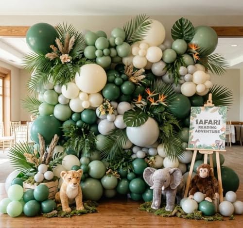 Image of Pastel Green Balloon Garland Kit Different Sizes Double Stuffed Balloons Latex Sage Balloon Jungle Green Arch For Birthday Safari Baby Shower Gender Reveal Bridal Boho Party