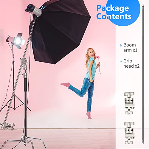 Image of Neewer Extension Grip Arm Boom Arm with 2 Pieces Grip Heads - 40 inches /101.6 centimeters Aluminum Alloy Construction for Light Stand,Reflector and Other Equipment for Studio Video Photography(Silver)