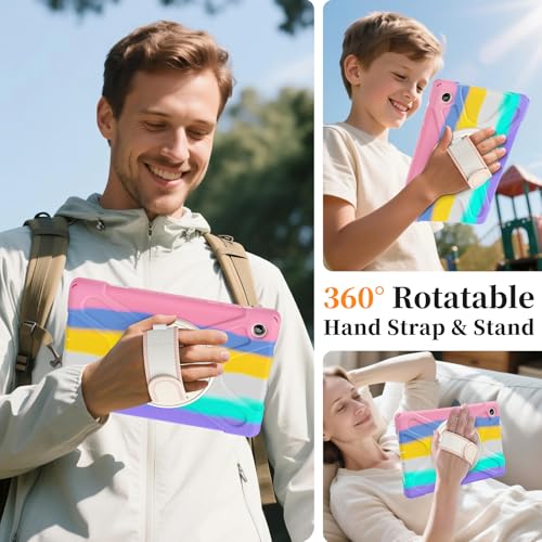Image of ProElite Cover for Galaxy Tab A11 Plus 11 inch 2025 Cover, Rugged 3 Layer Armor case Cover for Galaxy Tab A11+ 11 inch 2025 with Hand Grip & Rotating Kickstand with Shoulder Strap, Rainbow Pink