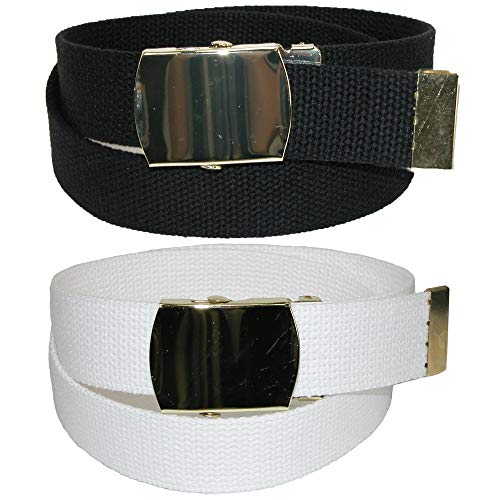 CTM Kid's Cotton Belt with Brass Military Buckle (Pack of 2 Colors)