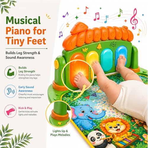 Image of Lifelong Jungle Piano Playgym | Musical Mat with Lights, Hanging Toys & Mirror | Soft Tummy Time & Crawling Play Mat | Motor & Fine Skills Development | Kick & Play Piano Fitness Rack (0-24 Months)