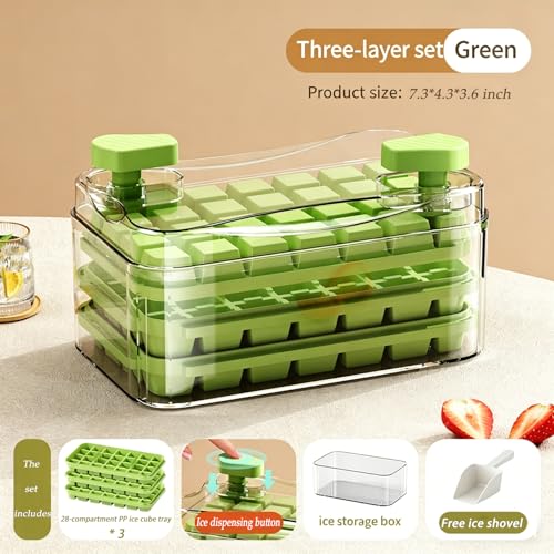 Dual Pressure Ice Cube Tray with Storage Bin and Scoop 3 layers 84Pcs Ices Mold Food - image 2