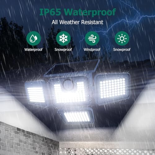 omibee Solar Lights Outdoor, 6000LM 4 Heads Motion Sensor Lights, 3 Mode, IP65 Waterproof Solar Security Wall Lights, Remote Control Flood Lights for Garden Backyard, White 2 Pack — view 6