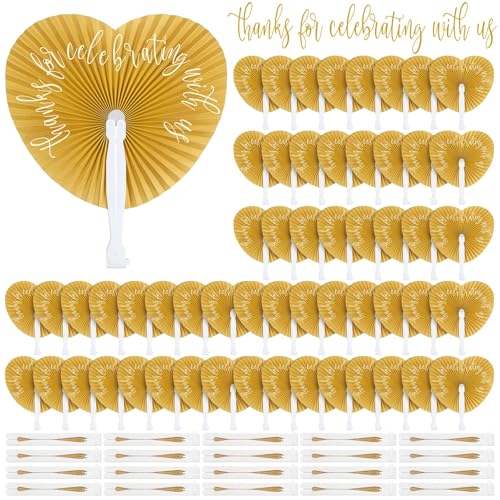 Pinkunn 120 Pcs Gold Heart Shape Paper Fans Wedding Favors 9 Inch