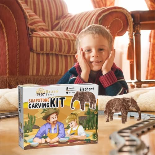 BRAIN TREE - Elephant Soapstone Carving Kit, Carve Your Own Sculpture for Girls, Kids, Boys –Teen Gift -Fun DIY Arts and Crafts Activity for Kids and Adults - DIY Crafts Kit, Soapstone Sculpting Kits 4