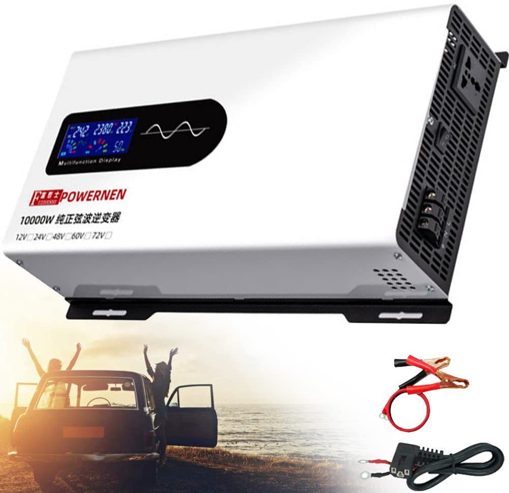 Convertitore di Tensione 7000W 8000W 9000W 10000W 12000W 15000W 20000W DC 48V 60V 72V a 230V AC Inverter a Onda sinusoidale Pura Convertitore di Corrente con Presa e Display LCD,10000W-48V