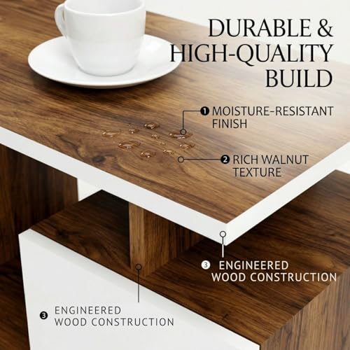 Image of FFO Coffee-Table with Storage | Center Table with Storage & Drawer | 50W X 90L X 45H Coffee Table with Open Shelf, Drawers & Cabinet | Center Table with Wheels |
