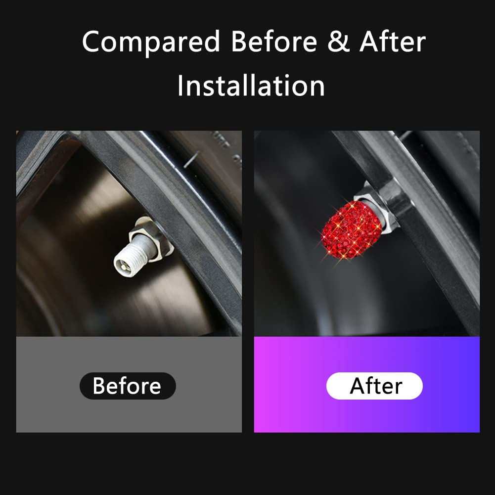 Bling Tire Valve Caps 8 Pack Crystal Rhinestone Dustproof Valve Stem Caps Attractive Car Exterior Decoration Accessories Red — view 3