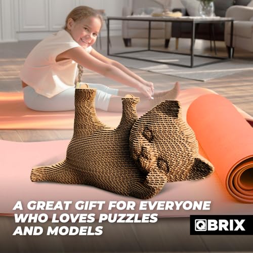 Image of QBRIX Gymnast Cat 3D Puzzles for Adults, 3D Puzzles for Adults, 3D Model Kit for Teens, DIY Crafts for Home Decor, Original Gift for Boys&Girls 14+, Cardboard Model Building Kit