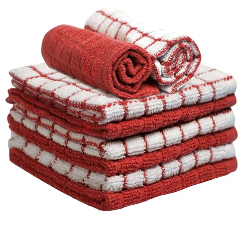 Image of Bumble Dish Cloths (6 Pack) | 12 inch x 12 inch | 100% Cotton Kitchen Towels | 405 GSM | Soft, Highly Absorbent & Durable Dish Towels for Kitchen | Red