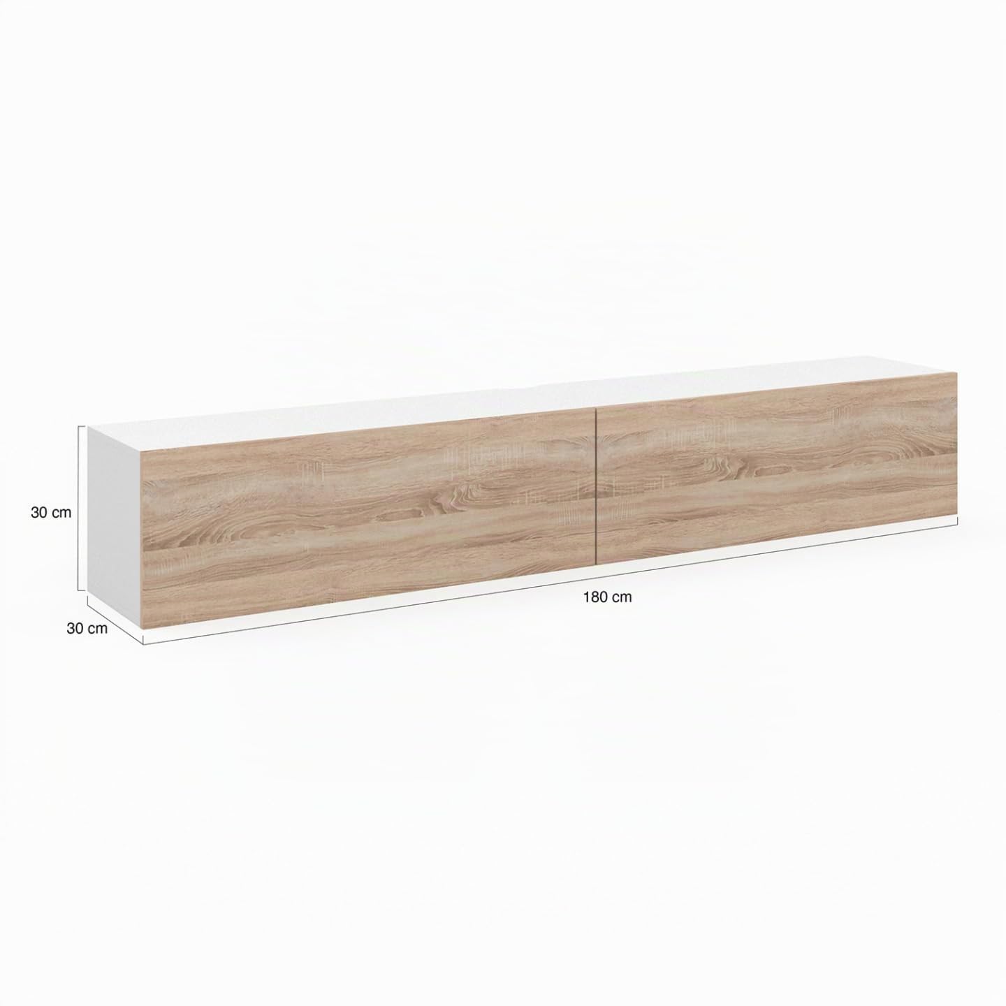 IDMarket - Mueble TV suspendido ELIO 2 puertas blanco y madera 180 cm