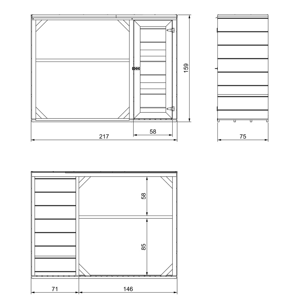 Legnaia da esterno - 75 x 217 x H159 cm - Legnaia moderna con deposito laterale per attrezzi 1,09 m² + 0.53 m² - Casetta per attrezzi e legna - TIMBELA M981