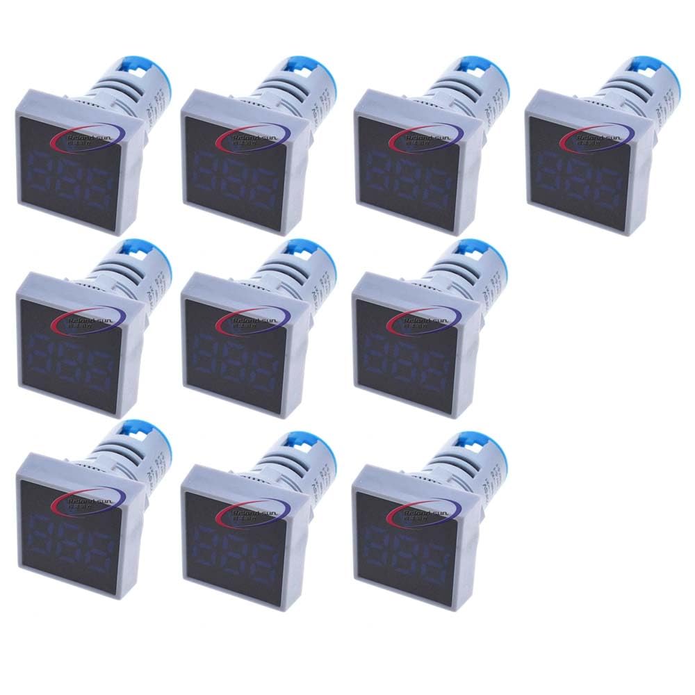 10PCS AD16-22DSV 22mm Digital DC Voltmeter LED Display Voltage Voltmeter AC 20-500V Voltage Meter Monitor 110v 220v Volt Detetor Indicator Round Lamp Tester (Blue,Square)