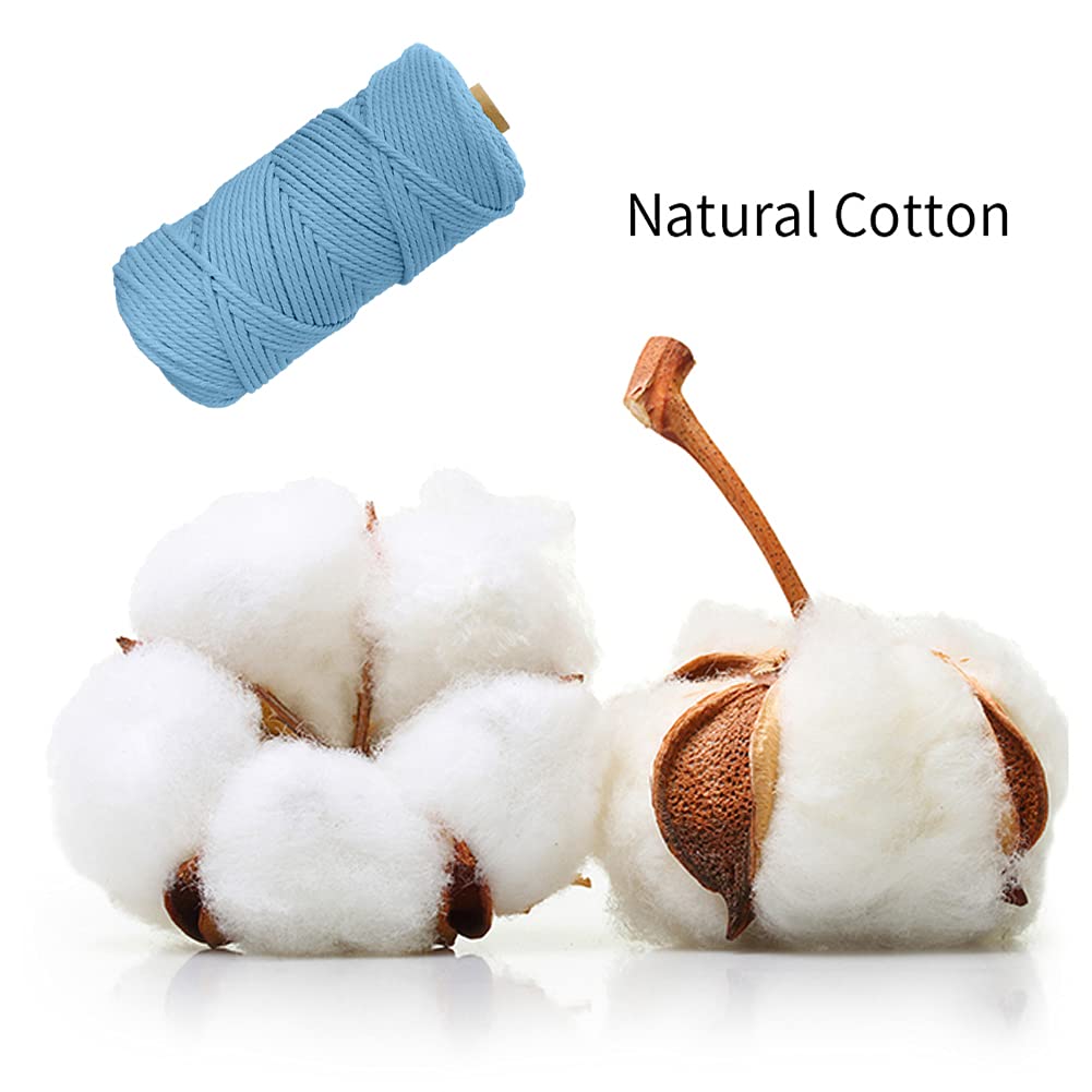 JeogYong Corde Macramé 4mm x 100m Fils Macrame Coton Ficelle Naturelle Cordon Bricolage Cordelettes pour Tentures Murales, Tissage Attrapeur de Rêves, Suspension Plante Décorations (Bleu Ciel)