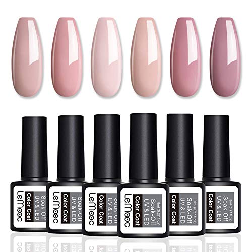 LEMOOC 8ml Gel Nail Polish Nude Pink Nuded Colors shellac Sheer Pink Soak Off UV Gel Nail Art Varnish Manicure Design 6 Colors