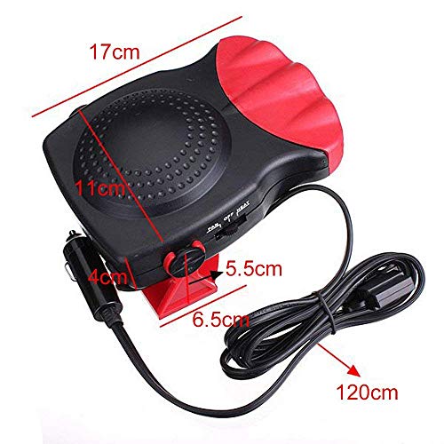 12V 150W Car Vehicle Cooling Fan Hot Warm Heater Windscreen Demister Defroster 2-in-1 Portable Auto Car Van Heater 3-Outlet (Red)