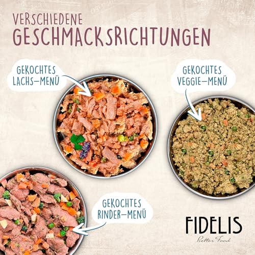 Fidelis - Gekochtes Frische-Menü Pferd für Hunde 10 x 500g - Hunde Futter mit 70% Fleischanteil und frischen Zutaten - Proteinhaltiges Hundefutter nass Nicht extrudiert - Zucker- & Getreidefrei