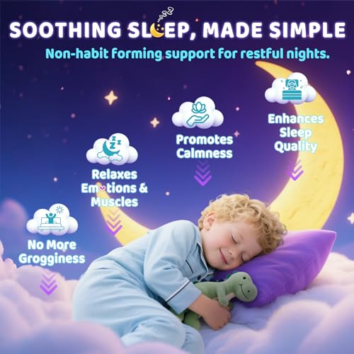 Image of Kids Sleep Gummies, NO Melatonin Sleep Aid Gummies w / Magnesium Glycinate, Magnesium Malate, L-Theanine, Lavender, B6, Zinc, D3K2 for Restful Sleep, Relax Brain & Muscle, Immune Support, Non-GMO 1Pack