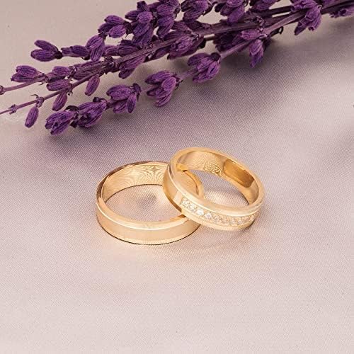 Conjunto de anillos de boda Chapado en oro de 14 quilates Conjunto de alianzas de boda a juego Conjunto de anillos de bodas de plata personalizados para hombre y mujer