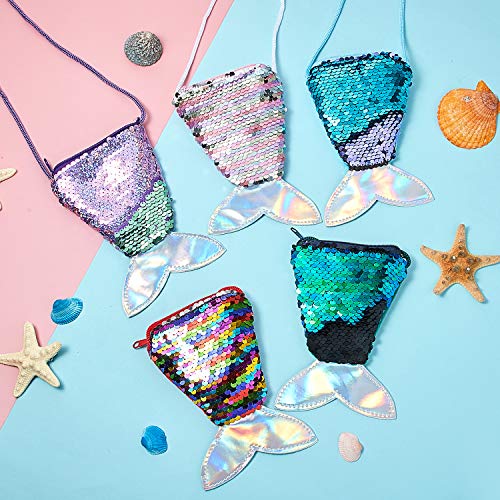15 Pieces Mermaid Tail Coin Purse Mermaid Sequin Crossbody Coin Wallet Bags Glitter Mermaid Tail Pouch Bag For Kids Little Girls Mermaid Party Birthday Gifts #TOP2