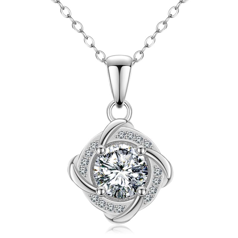 Moissanite Pendant Necklace For Women Round Cut 0.50-1.00 Cttw 18K Yellow Or White Gold Over Silver (D Color VVS Clarity) Comes With Gift Box (White Gold)2