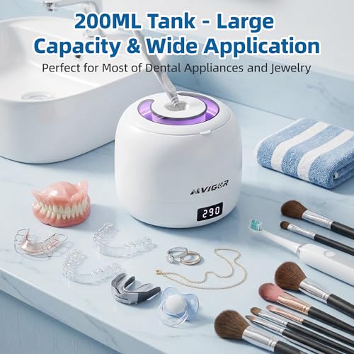 Image of Dental Ultrasonic Retainer Cleaner Machine - 45kHz Separable Dental Cleaning Pod with Digital Timer & 200ML Tank - Professional Device for Dentures, Aligners, Mouth Guards, Braces, Jewelry