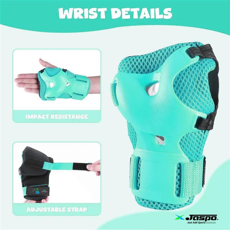 Image of Jaspo Secure Hybrid Protective Gear Set - Knee, Elbow, and Wrist Guards with HDPE Shell, Polyester Mesh, EVA Foam & Soft PU Cushioning for Skating, Cycling