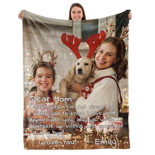 TURMTF Christmas Personalized Custom Blanket with Photo to Mom from Daughter Son, Custom Mom Christmas Wedding Gifts, Mom Blanket Custom Blanket 1 60"