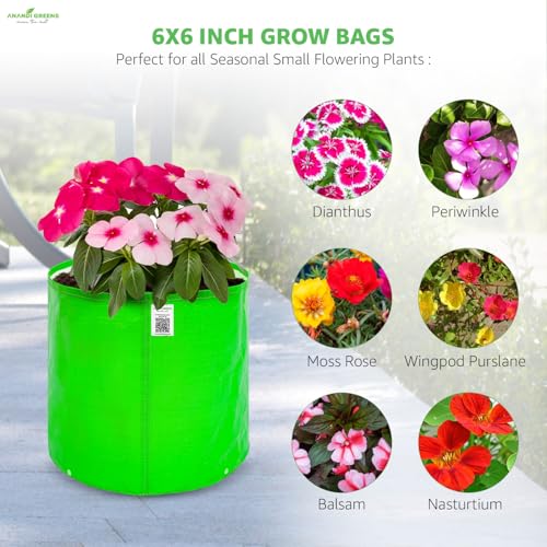 Image of Anandi Green's Premium HDPE Uv Protected 220 GSM Round Shaped Green Colour Plants Grow Bags Suitable for Terrace and Vegetable Gardening (Pack of 10, 6X6 INCH)