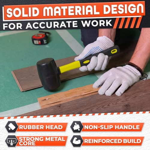 Image of Rubber Mallet Hammer 32 Oz, Yellow, Soft Face Non-Marring Head | Soft Non-Marring Rubber Head, Ergonomic Non-Slip Handle; Flooring, Decking, Paver and Tent Stake Work; Anti-Vibration Grip