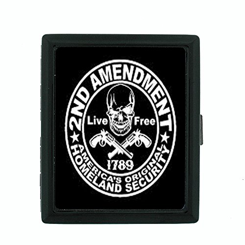 2nd Amendment D6 Small Black Metal Cigarette Case Gun Rights Arms Constitution