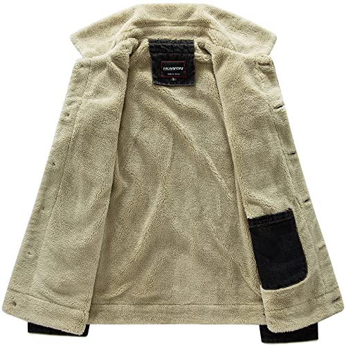 HOW'ON Men's Plus Cotton Warm Fur Collar Sherpa Lined Denim Jacket Button Down Classy Casual Quilted Jeans Coats Outwear3