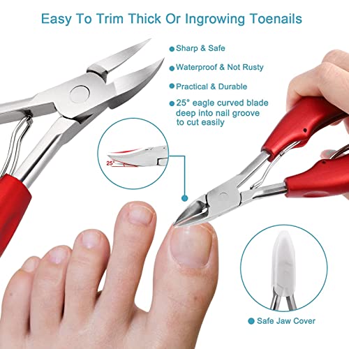 Toenail Clippers for Thick or Ingrown Nails 7Pcs Nail Clippers Kit with Pedicure Tools, Sharp Blades/Long Handled - Image 4