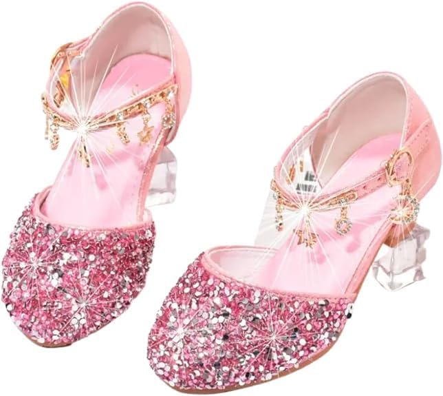 Girls Princess Low Heels Mary Jane Shoes Rhinestone Party Dance Shoes