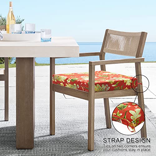 Wellsin Outdoor Chair Cushions For Patio Furniture - Patio Chair Cushions Set Of 4 - Waterproof Square Corner Outdoor Seat Cushions 18.5"X16"X3", Flower Red #TOP5