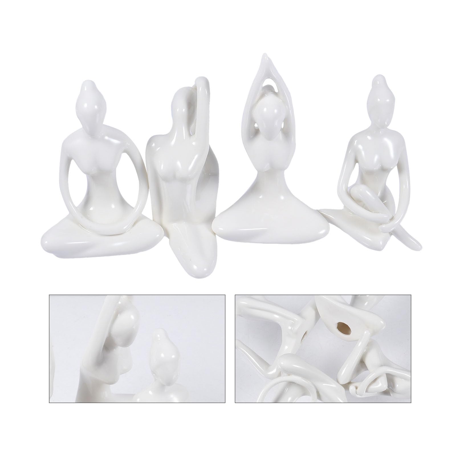 Set 4 Pezzi Statua Yoga Femminile in Ceramica Bianca, Decorazione Artistica Chic per Casa, Ornamento da Tavolo Delicato come e Accessorio Yoga Donna Stile Stili multipli