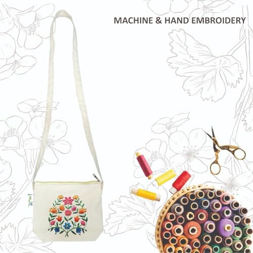 Image of VantageKart Women's Cotton Canvas Beige Sling Handbag Set of 4 - Stylish, Ideal for mobile phones and Crafting workshops & Beach