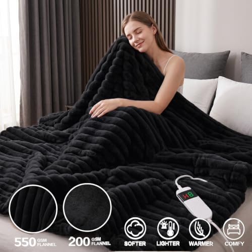 Image of Heated Blanket Electric Throw 50″x60 ″Inch - Thick Striped Flannel Electric Blanket,10 Heating Levels, 1-12 Hours Auto Off, Fast Heating Heating Blanket with Overheat Protection.